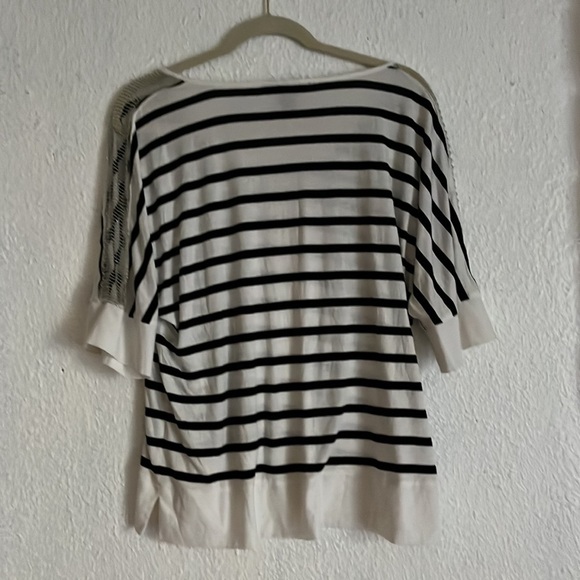 White House Black Market striped blouse with sheer embellished sleeves - Picture 6 of 6